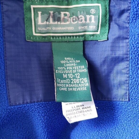 L.L. Bean Fleece Lined TEK Hodded Blue Youth Jacket - Size M (10/12) - Picture 4 of 4